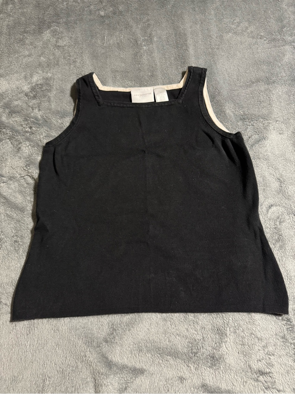 Vintage Liz Claiborne Square Neck Tank Top Black 100% Cotton Size Medium